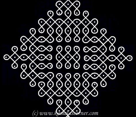 15 - 1 parallel dots (Neer Pulli) Kolam. 15 Dots Kolam, Pulli Kolam Design, Vijaya Lakshmi, Kolam Art, Chikku Kolam, Kolam Dots, Dot Painting Tools, Indian Rangoli Designs, Small Kolam