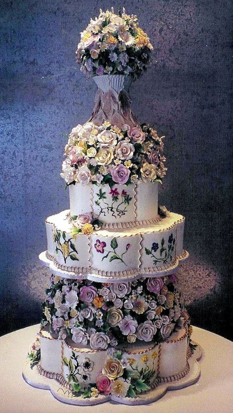 Floral Fantasy Cake, Extravagant Wedding Cakes, Big Wedding Cakes, 25 Year Anniversary, Fantasy Cake, Tiered Cake, Gateaux Cake, Gorgeous Wedding Cake, Elegant Wedding Cakes