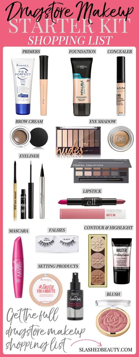 Create a makeup collection full of the best products. Here is a complete drugstore makeup shopping list to help you grab the best of the best. Makeup Shopping List, Make Up Kits, Makeup Shopping, Makeup Starter Kit, Nails Opi, Makeup Tip, Makeup List, Makeup Beginners, Makeup Guide