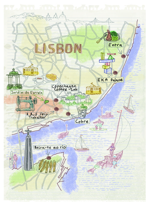 Lisbon map by Robert Littleford. November 2016 issue Lisbon City Map, Lisbon Map Illustration, Lisbon Map, Map Wedding, Illustrated Maps, City Artwork, Travel Journal Scrapbook, Portugal Lisbon, Area Map