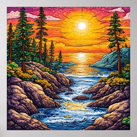 Vbrant and colorful landscape poster | Zazzle Landscape Poster, Colorful Landscape, Wall Decor, Wall, Color, Wall Décor