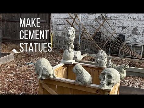 How to make cement garden statues. - YouTube Diy Garden Figures, Cement Dipped Stuffed Animals, Cement Garden Sculptures, Diy Cement Projects Outdoor, Diy Outdoor Statue, Diy Concrete Garden Statues, Diy Concrete Sculpture Garden Art, Cement Statues Diy, Cement Sculptures For Garden