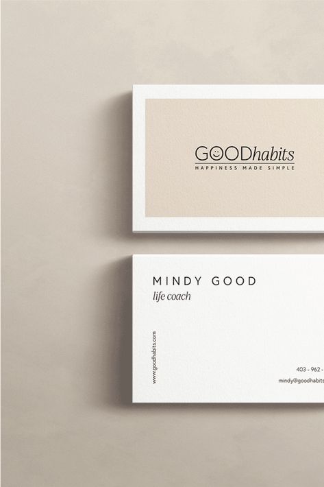 Modern, simple and feminine business card design for Mindy Good; life coach and founder of Good Habits. Good Habits helps their clients live happier lives by simplifying good habits. Designed by Seashine Creative. Wellness Business Card Design, Feminine Business Cards, Life Coach Logo Design, Coaching Business Cards, Life Coaching Business Cards, Health Coach Logo, Coach Business Card, Life Coach Business Cards, Business Coach Logo