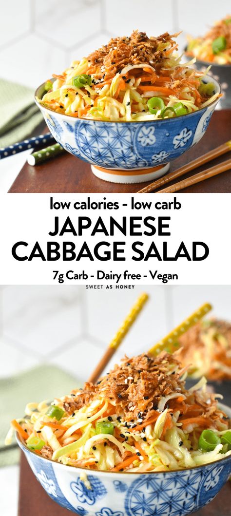 Japanese Cabbage Salad Korean Cabbage Salad, Shredded Cabbage Recipes, Japanese Cabbage Salad, Japanese Cabbage, Japanese Dressing, Japanese Side Dish, Cabbage Side Dish, Japanese Salad, Carrot Slaw