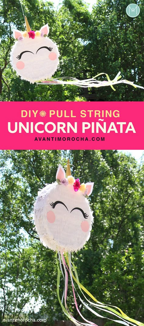 Diy Pull Pinata, Unicorn Piñata Diy, Pull Pinata Diy, Diy Unicorn Decorations Birthday Parties, Unicorn Birthday Diy, Diy Unicorn Pinata, Pull String Pinata Diy, Unicorn Party Ideas Diy, Ballon Pinata