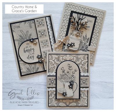 Country Home Cards September Cards, Gail Ellis, Artistic Cards, Rose Paper, Country Lane, Handmade Greeting Cards, Embossed Cards, Thanksgiving Cards, Stamping Up Cards