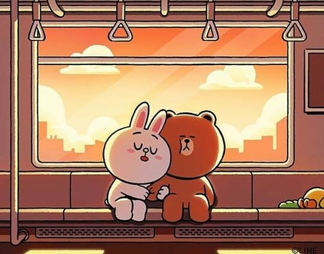 CONY😝 on Instagram: “Just a perfect day 💕 #HappyMoment #AfterDate  #love #lovely #subway #couplelife #couplegoals #together #MyPillow  #BROWN #SALLY #CONY…” Bear And Bunny, Line Friends, A Perfect Day, Perfect Day, Train, On Instagram, Instagram