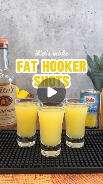 Derek Koza on Instagram: "Fat Hooker Shots 🤶

Ingredients
- Vodka
- Peach Schnapps
- Coconut Rum
- Pineapple Juice
- Orange Juice

#cocktailrecipes #cocktails #cocktail #drinkrecipes #drinks #mixology #cocktailtime #drink #drinkstagram #cocktails30sec #shots #shotrecipes" Special Cocktails Drink Recipes, Liquor Shots Recipes, How To Make Cocktails Drinks, 3 Ingredient Alcoholic Drinks, Thanksgiving Drinks Alcohol Vodka, Coconut Rum Shots, Fat Hooker Drink Recipe, Simple Cocktails Recipes, D'usse Drinks