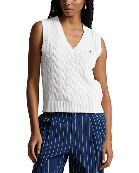 Ralph Lauren Cotton Cable Knit Sweater Vest Women - Bloomingdale's Classic Cotton Cable Knit Sweater Vest, Spring Ralph Lauren Knit Tops, Cable Knit Sweater Vest Blue, Trendy V-neck Cable Knit Sweater Vest, Ralph Lauren Sweater Vest, Heart Vest, Ralph Lauren Cable Knit, Cable Knit Sweater Vest, Cotton Cable Knit Sweater