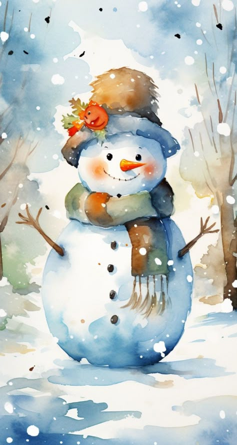 Winter Painting Inspiration, Watercolor Painting Easy Ideas, Watercolor Winter Paintings, Winter Wonderland Painting Ideas, Disney Christmas Images, Simple Christmas Images, Winter Wonderland Watercolor, Winter Time Wallpaper, Winter Illustration Design