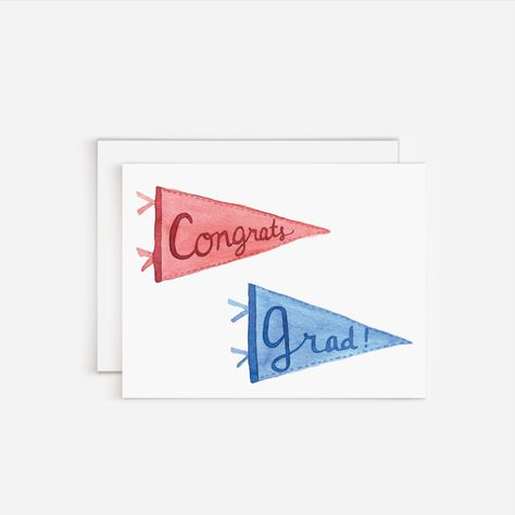 Celebrate the new grad with a school spirited congratulations card! High School Graduation Cards, Watercolor Graduation, Graduation Cards Handmade, Handmade Greeting Card Designs, Congratulations Cards, Grad Cards, College Graduate, Graduation Card, Pennant Banners