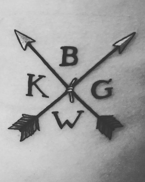 In love with this tattoo I got with my family’s initials! Cross paths with arrows binding us together! Crossed Paths Tattoo, Path Tattoo, Family Initial Tattoo Ideas, Kids Initial Tattoos, Crossed Arrow Tattoos, Small Cross Tattoo, Tattoo Cross, Circuit Machine, White Tattoos