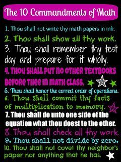 ★♥★ #Maths - Ten #Commandments of Math  ★♥★  New version  #numbers #Math #learning #logic #games   #Mathematic #OMG #WTF #number #science #theory #tips #Trick #Goodies #Stuff #weird #bizarre  #Funny #Fun #amazing Maths Paper, Math Quotes, Math Geek, The Ten Commandments, Math Jokes, Math Poster, 10 Commandments, 7th Grade Math, 8th Grade Math