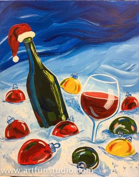 Christmas Paintings Abstract, Holiday Paint Party Ideas, Christmas Paint Party Ideas, Paint And Sip Christmas, Holiday Canvas Painting Ideas, Christmas Themed Paintings, Christmas Painting Party, Paintings To Paint, Cute Christmas Paintings