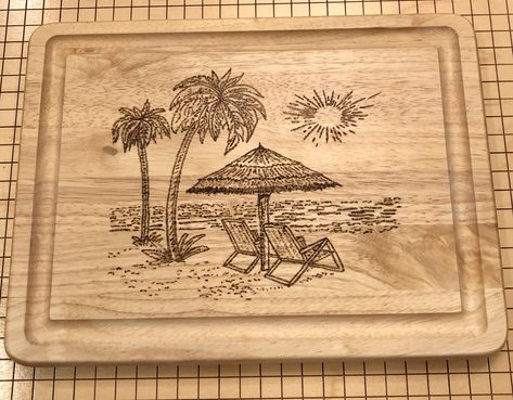 Beach Wood Burning, Beach Wood Burning Ideas, Fractal Wood, Umbrella Beach, Wood Burning Patterns Stencil, Wood Paintings, Drawing Furniture, Wood Burning Projects, Wood Burn Designs