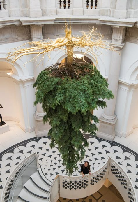 tate-christmas-tree-design-museum-christmas_dezeen_2364_col_0 Avant Garde Christmas Tree, Shirazeh Houshiary, Yuletide Decorations, Upside Down Christmas Tree, How To Make Christmas Tree, Tate Britain, Hanging Christmas Tree, Artistic Installation, Christmas Tree Shop