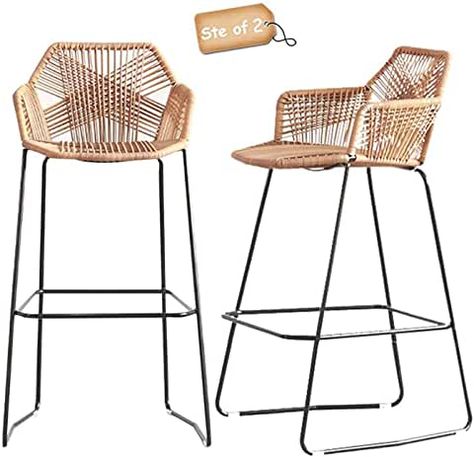 High Back Bar Stools, Chaise Haute Bar, Rustic Bar Stools, Wicker Bar Stools, Boho Bar, Breakfast Kitchen, Chaise Restaurant, Counter Stools With Backs, Rattan Bar Stools