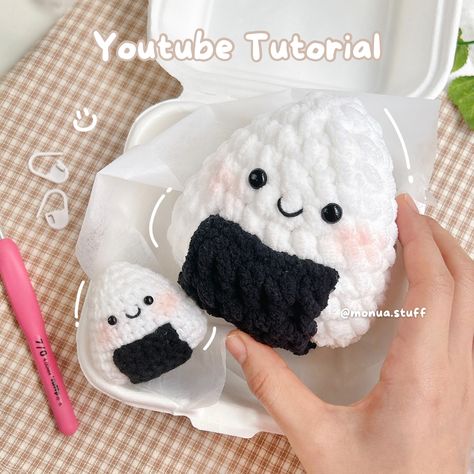 Crochet Onigiri Pattern, Onigiri Crochet Pattern Free, Onigiri Crochet Pattern, Crochet Sushi Pattern Free, Crochet Onigiri, Cukup Tau, Positive Potato, Easy Amigurumi, Granny Square Crochet Patterns Free