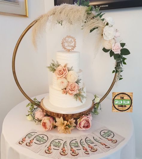 3 tier wedding cake, rustic wedding cake, blush wedding, cake hoop stand Hoop Cake Stand Wedding, Wedding Cake With Blush Flowers, Blush Wedding Cake, Hanging Cake, Elegant Rustic Wedding, Blush Wedding Cakes, Bean Cake, Round Cake Stand, Traditional Wedding Cakes