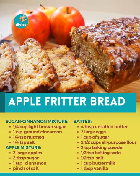 Your favorite apple fritters but in bread form! It's so much easier to make and tastes equally amazing. Get the ingredients here. Apple Fritter Bread Recipe, Fritter Bread Recipe, Apple Fritters Bread Recipe, Cinnamon Apple Bread, Apple Fritters Recipe, Best Apple Recipes, Apple Bread Recipe, Apple Fritter Bread, Diy Joy