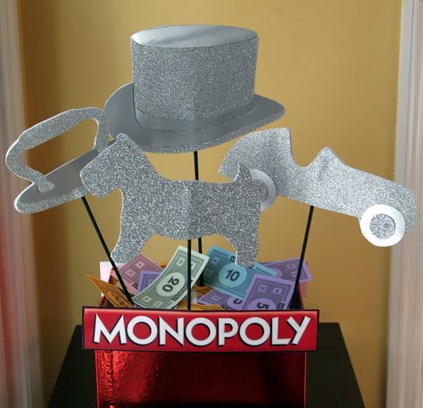 monopoly Decorations Centerpieces | Various Monopoly Game Pieces... Monopoly Themed Party, Monopoly Decorations, Monopoly Themed Parties, Monopoly Game Pieces, Monopoly Theme, Monopoly Pieces, Auction Themes, Monopoly Party, Board Game Themes