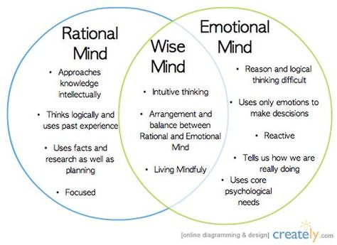 Wise mind is a state of mind that integrates logical thinking with emotional awareness. It is a mindful state in which you make decisions by integrating different ways of knowing and don't cut off parts of your experience. It means integrating our amygdala's intuitive reactions with the wisdom of past experience and knowledge about the world. Dbt Therapy, Wise Mind, Dbt Skills, Dialectical Behavior Therapy, Counseling Activities, Therapy Counseling, Counseling Resources, Therapy Worksheets, Group Therapy