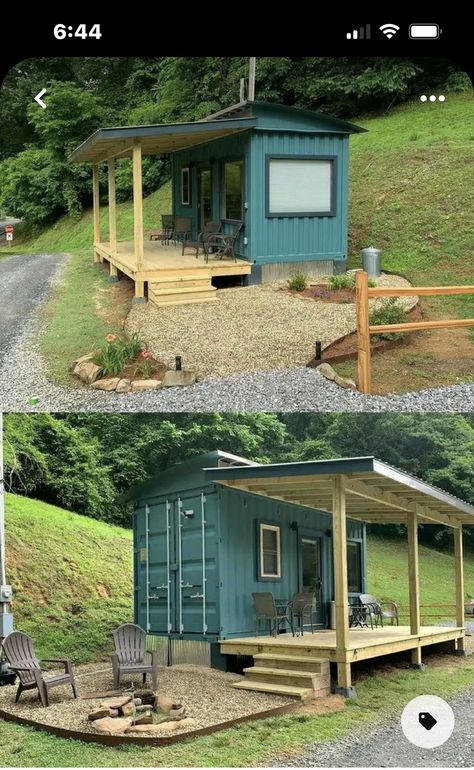 Tiny Container House, Container Cabin, Shipping Container House Plans, Container Buildings, Building A Container Home, Front Porch Ideas For Mobile Homes, Container House Plans, Shipping Container House, Shed Design