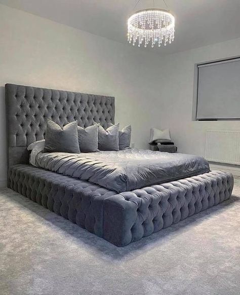 Velvet Bedframe, Crushed Velvet Bed, Velvet Bed Frame, Grey Bed Frame, Mirrored Bedroom Furniture, Gorgeous Bed, Luxury Room Bedroom, Velvet Bed, Luxury Rooms