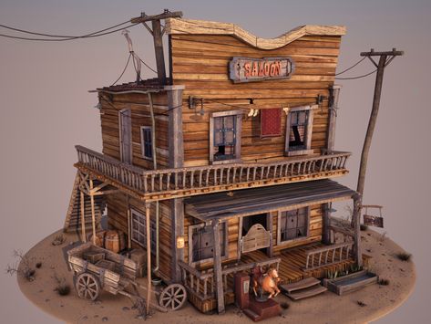 ArtStation - SALOON, Francisco Pando Old Western Towns, Old West Town, Western Saloon, Planet Coaster, Old Western, Garden Railway, West Town, Western Town, Yoga Burn