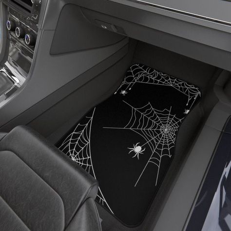 Spider Car Decoration, Gothic Car Interior Decor, Goth Room Accessories, Dark Car Decor, Punk Car Decor, Purple Car Decorations, Emo Car Interior Ideas, Black And White Car Accessories, Spider Man Car Accessories