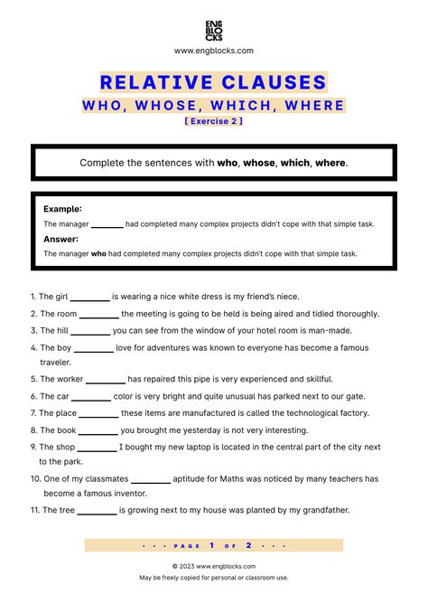 #english #englishgrammar #relativeclauses #esl #eslworksheet #relativeclausesworksheet #engblocks #eslwebsite Whose Worksheet, Relative Clauses, English Grammar Worksheets, Grammar Worksheets, Esl Worksheets, English Grammar, Online Magazine, Grammar, The End