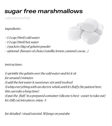 Food Calories List, Sugar Free Marshmallows, Food Calorie Chart, Protein Desserts, Low Cal Recipes, Low Calorie Desserts, No Calorie Foods, Low Cal, Easy Baking Recipes