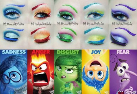 . Joy Inside Out Makeup Look, Inside Out Makeup Ideas, Inside Out Inspired Makeup, Inside Out Makeup Looks, Inside Out Makeup, Disney Eye Makeup, School Halloween Costumes, Disney Character Makeup, Inside Out Costume