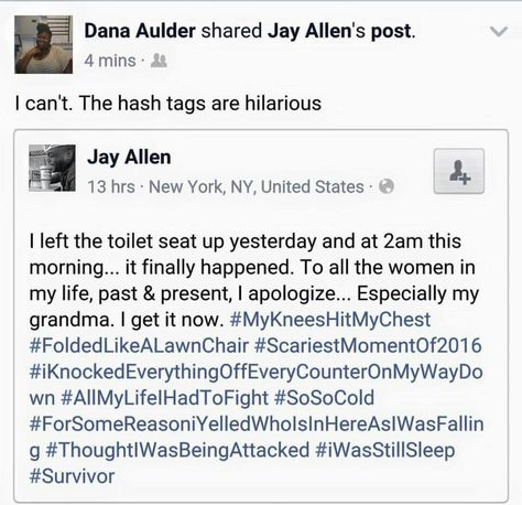 Hashtag hilariousness! When a man falls in because HE left the toilet seat up, ha! Memes Gretchen, Behind Blue Eyes, 9gag Funny, Meme Comics, Can't Stop Laughing, Memes Humor, E Card, What’s Going On, Laughing So Hard