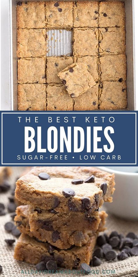 The best keto blondies, bar none! Tender and sweet, and extra rich with the addition of brown butter. So easy to make and only 2.1g net carbs! One readers says: These are amazing!!!! I have been really struggling to find a keto dessert that actually tastes good and curbs my sweets craving. This has done it. Bravo!!!! Keto Blondies Recipe, Keto Cookie Bars Recipes, Keto Dessert Bars, Keto Cookies Easy, Keto Cookie Bars, Keto Blondies, Low Carb Cookie, Easy Keto Dessert, Keto Bars