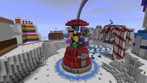 Minecraft Gumball Machine, Minecraft Candy Land Ideas, Minecraft Candy Build, Candy Land Minecraft, Minecraft Candyland, Skyblock Island, Candy Minecraft, Minecraft Creative Ideas, Minecraft Farm