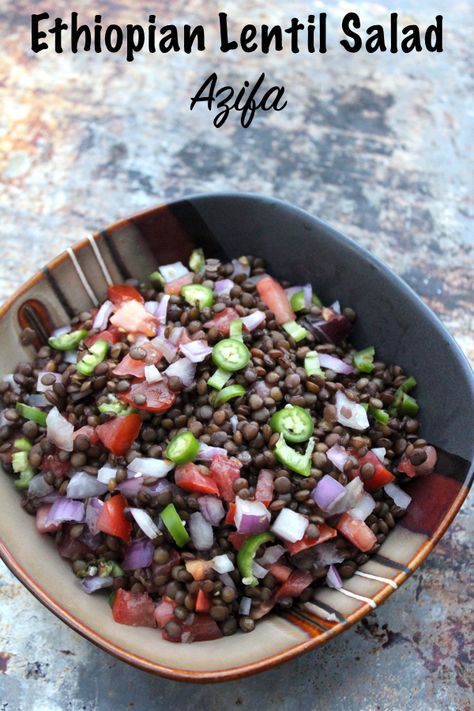 Azifa ~ Ethiopian Lentil Salad Ethiopian Lentils, Ethiopian Cuisine, Green Lentil, African Vibes, Lentil Dishes, Ethiopian Food, Healthy Brunch, Meat Appetizers, Hot Peppers