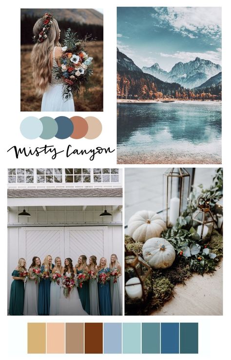 Misty Canyon Wedding, Misty Canyon Wedding Colors, Summer Mountain Wedding Color Palette, Mountain Wedding Colors, Fall Mountain Wedding, Canyon Wedding, Cabin Wedding, Wedding 2025, Wedding Color Palette