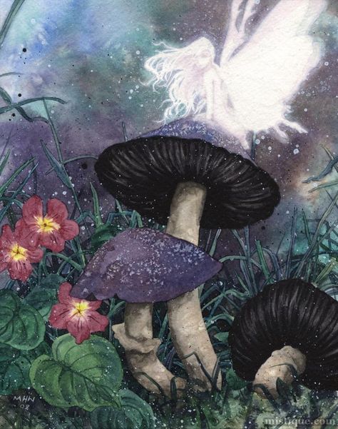 Psy Art, Fairy Aesthetic, Fairies Elves, Fairytale Art, Alphonse Mucha, Mushroom Art, Mystical Creatures, Fairy Angel, Arte Fantasy