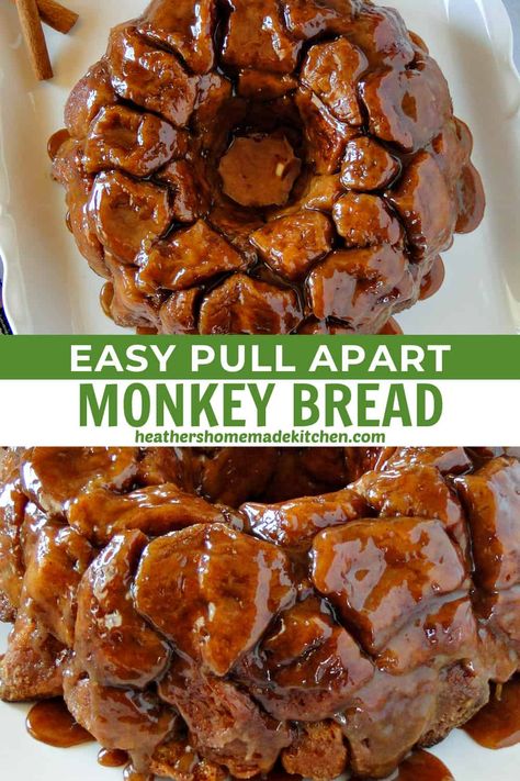 This easy Monkey Bread recipe requires only 6 ingredients and turns out ooey, gooey, and caramelly delicious every time! A perfect recipe for brunch, a sweet breakfast or even dessert. Holiday Morning Breakfast, Gooey Monkey Bread, Easy Monkey Bread Recipe, Biscuit Monkey Bread, Monkey Bread Recipe Easy, Raspberry Coffee Cakes, Canned Biscuit, Easy Monkey Bread, Homemade French Toast