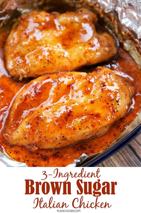 3-Ingredient Brown Sugar Italian Chicken - brown sugar, Italian dressing mix and chicken. Ready in under 30 minutes! Brown Sugar Italian Chicken, Chicken Recipes Easy Quick, Brown Sugar Chicken, Italian Chicken Recipes, Italian Dressing Mix, Chicken Dishes Easy, Crock Pot Recipes, Crock Pot Chicken, Italian Chicken