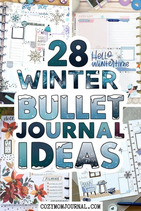 28 creative winter bullet journal ideas with decorated pages and seasonal themes. January Planner Ideas 2025, Bujo Inspiration January, January Bujo Calendar, January Scrapbook Ideas, Bujo January Monthly Spread, Weather Journal Ideas, Winter Planner Ideas, Winter Doodles Bullet Journal, January Doodles Ideas