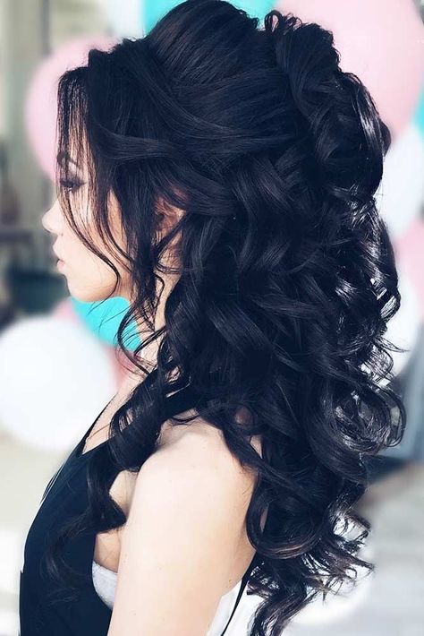 Half Down Prom Hairstyles, Half Up Half Down Prom, Down Prom Hairstyles, Curly Prom Hair, Half Up Half Down Hair Prom, Prom Hair Down, Quinceanera Hairstyles, Quince Hairstyles, Prom Hairstyles For Long Hair