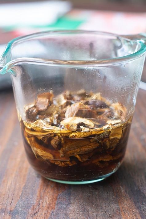 Dried mushrooms are a handy and flavorful ingredient to have in your pantry. #driedmushrooms #mushrooms #cooking via @thecookful Dehydrated Mushrooms Using, How To Rehydrate Dried Mushrooms, Dehydrated Mushrooms Recipes, Using Dried Mushrooms, Dry Mushroom Recipes, Dehydrating Mushrooms, Stuffed Pizza Bread, Oyster Mushroom Recipe, Stuffed Pizza