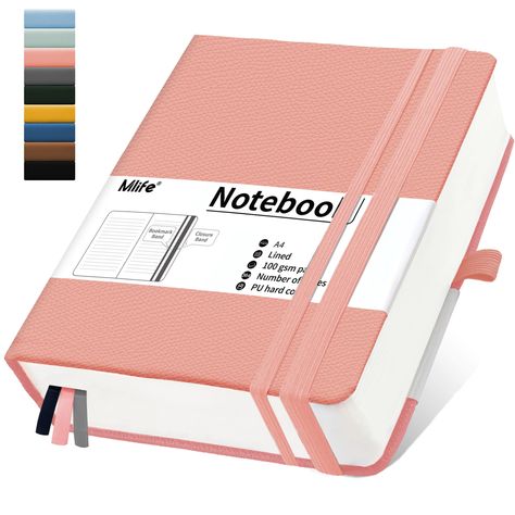 PRICES MAY VARY. HIGH QUALITY 100GSM PAPER: Hardcover notebooks college ruled uses 100GSM thick paper,which is thicker than ordinary paper and prevents ink seepage. Line spacing 7mm,It is suitable for most fountain pens.It can be easily laid flat 180°. for comfortable writing and reading. POWERFUL FUNCTION: Notebooks with15 x free sticky notes to stick in, 4 x bookmarks to find important content quickly. 2 x inner pocket can be used to store notes, business cards, small tools, etc .2 x elastic tight straps to prevent the pages from openingand protect the pages well.1 x pen loop can attach the pen.Extra 4 sheets (60 small sheets) of tearable paper, you can tear off a small sheet and use it as a note. Mlife A4 THICK NOTEBOOK: 360 pages with numbering,notebook journal provides ample space for Empty Notebook Ideas, Thick Notebook, College Notebook, College Ruled Notebook, Cute Diary, A4 Notebook, Business Notebooks, Personal Writing, Daily Diary