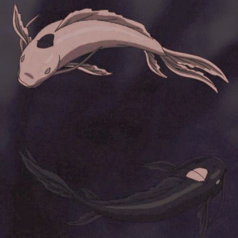 Fish Avatar The Last Airbender, Ocean And Moon Spirit Atla, Avatar Yin Yang Fish, Yin Yang Avatar, Avatar Moon And Ocean Spirit, Ying And Yang Aesthetic, Black And White Fish Drawing, Koi Fish Avatar The Last Airbender, Avatar The Last Airbender Koi Fish