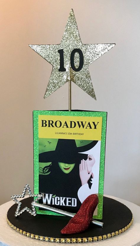 "This Broadway Cake Topper will complete your Broadway event! You choose the shows and we'll custom make the topper for you ~ Over 100 shows to choose from! You can personalize the Broadway header too! Up to three (3) different Broadway shows to be showcased on this triangular marquee. Personalize: 1. Select up to three (3) Broadway shows 2. Personalize the BROADWAY playbill header in lieu of the theater name i.e. JORDAN'S 16th BIRTHDAY 3. STAR: select the glitter color and add a number if you w Broadway Table Decorations, Broadway Cake, Musicals Party, Broadway Musicals Party, Broadway Themed Party, Broadway Sweet 16, Musical Decorations, Theater Decoration, Hamilton Party