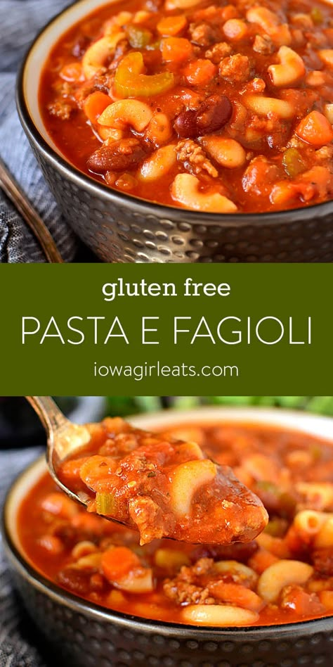 Pasta e Fagioli - Gluten Free Comfort Food Gf Soups, Gluten Free Soups, Garden Pasta, Pasta Fagioli Soup, Gluten Free Comfort Food, Pasta E Fagioli Soup, Fagioli Soup, Pasta Fagioli, Iowa Girl Eats