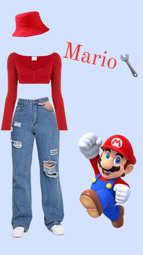 Mario Characters Costumes Women, Mario Clothes, Super Mario Outfit, Mario Characters Inspired Outfits, Mario Themed Outfits, Mario Kart Characters Costume, Super Mario Inspired Outfits, Super Mario Outfit Ideas, Mario Inspired Outfits