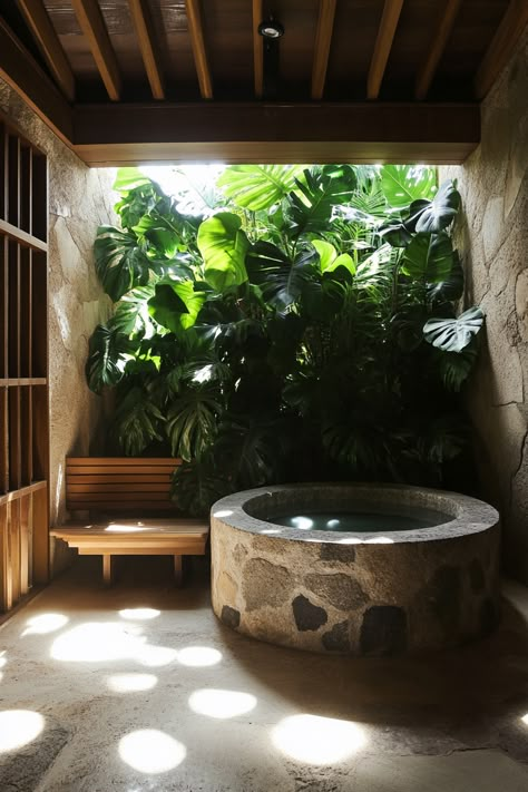 Tiny bathhouse. Stone soaking tub surrounded by lush monstera plant wall and bamboo meditation bench.

Step into the enchanting world of forest bathhouses, secret sanctuaries nestled deep within Mother Nature's verdant cradle. Exhale the urban grind, inhale the intoxicating freshness of the wild, as we introduce you to 55 breathtaking inspirations that are sure to ignite your wanderlust. Delve into our handpicked selection of ethereal…

Read more: https://tastyinteriors.com/generated-post-55-forest-bathhouse-inspirations/ Tropical Plants Bathroom, Bathhouse Aesthetic, Bali Inspired Home, Nature Spa, Meditation Bench, Greek Paintings, Tropical Retreat, 4 Season Room, Sauna House